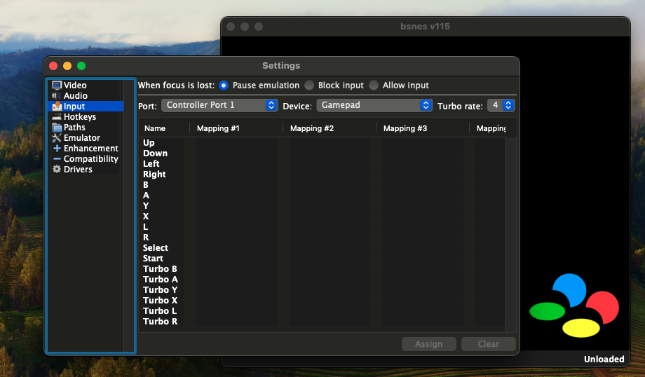 Fenêtre de préférences dans BSNES