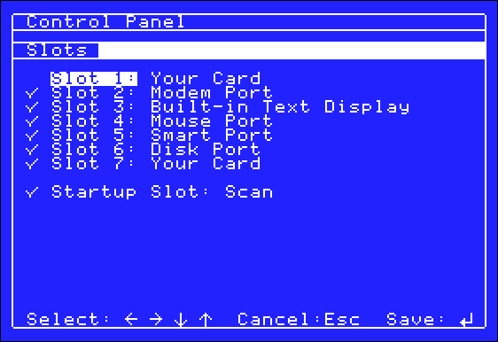 Control Panel dans Gsport (Apple IIgs)