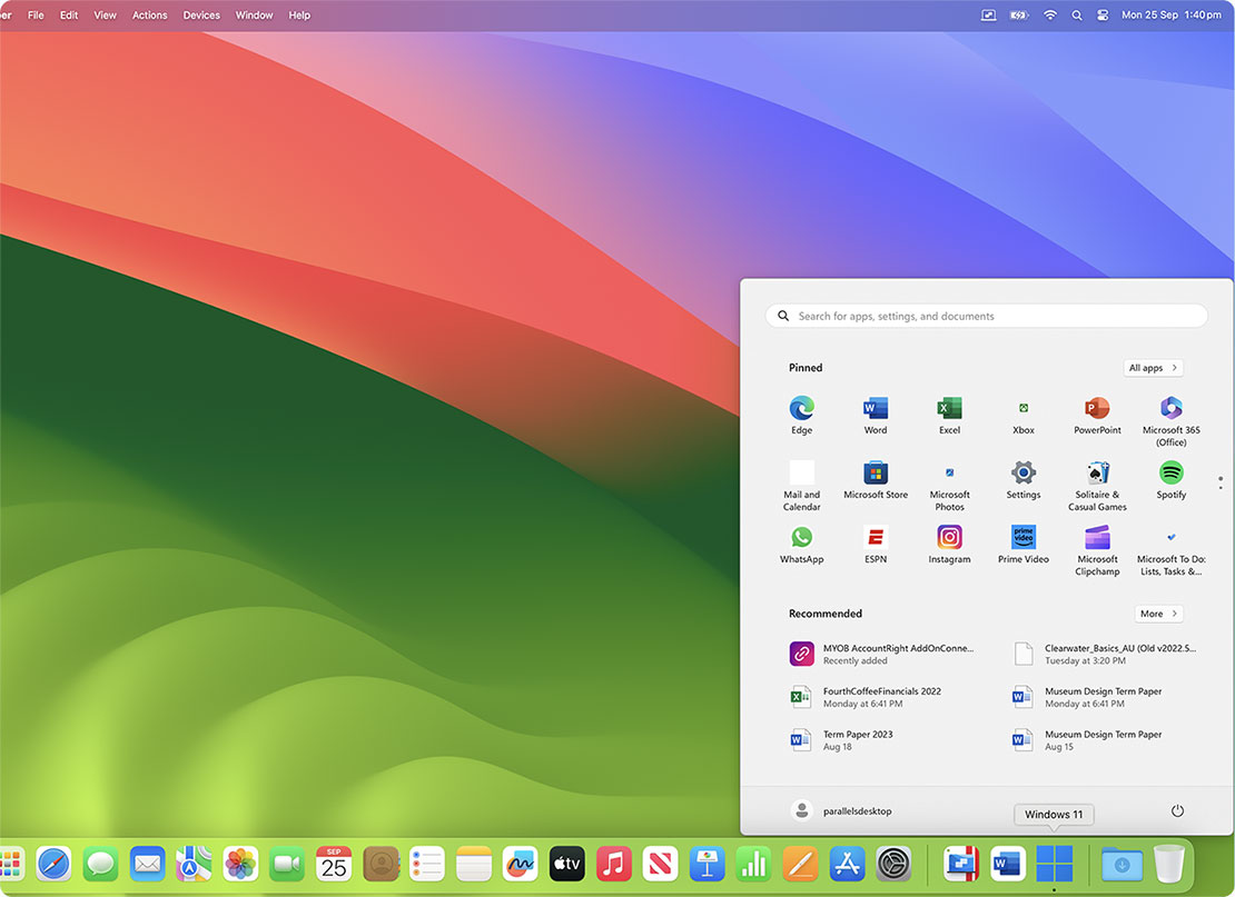 Le mode Cohérence dans Parallels Desktop