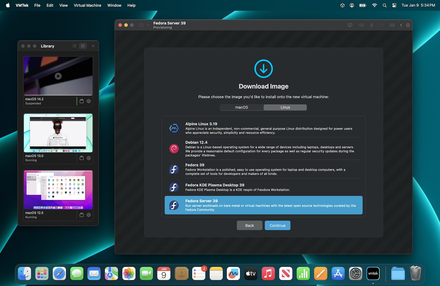 Téléchargement de distribution Linux dans VMTek
